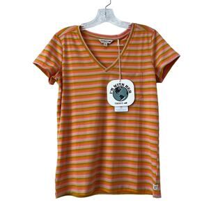 Toad & Co Swifty Aviatrix Pocket Tee Begonia Stripe Colorful Stretch Size XS NEW